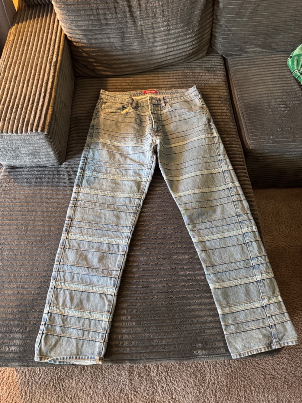 Supreme Light Blue Striped Straight Jeans